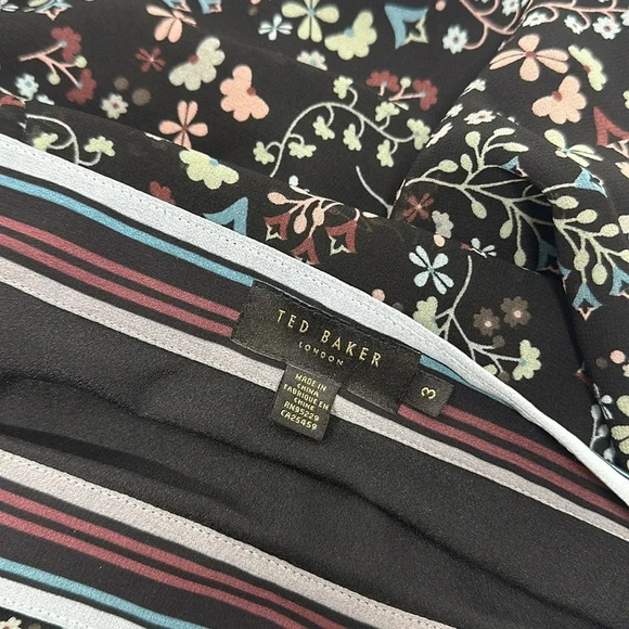 Ted Baker Skirt Kassiia Midi Faux Wrap Ruffled Floral Print Black Size 8 - 10 - Picture 9 of 12